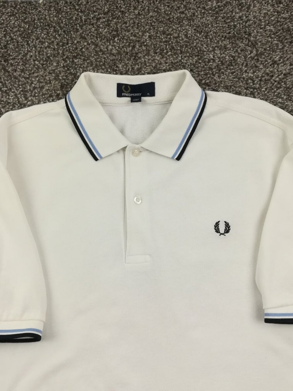 Fred Perry Polo Shirt Twin Tipped Pique Cotton White Blue Mens XL
